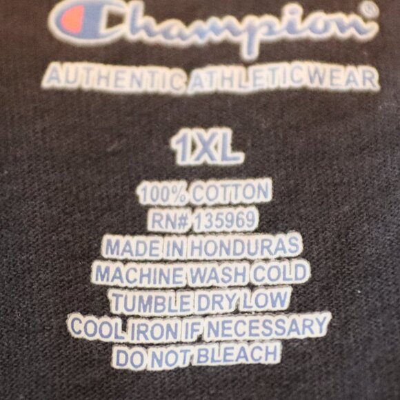 Champion Black Short Sleeve Logo Tee 100% Cotton Men's 1XL - Picture 5 of 7